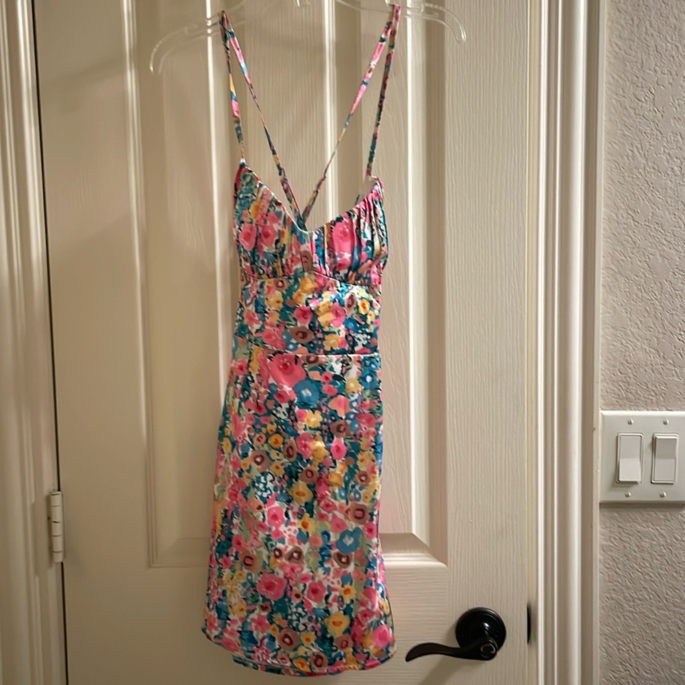 Floral silk mini dress